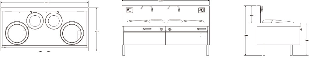 雙炒雙水撐電磁炒灶三視圖