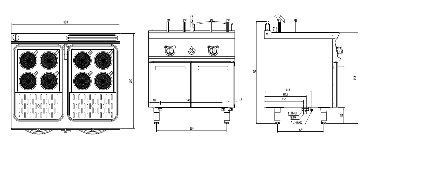 電煮面爐連柜三視圖