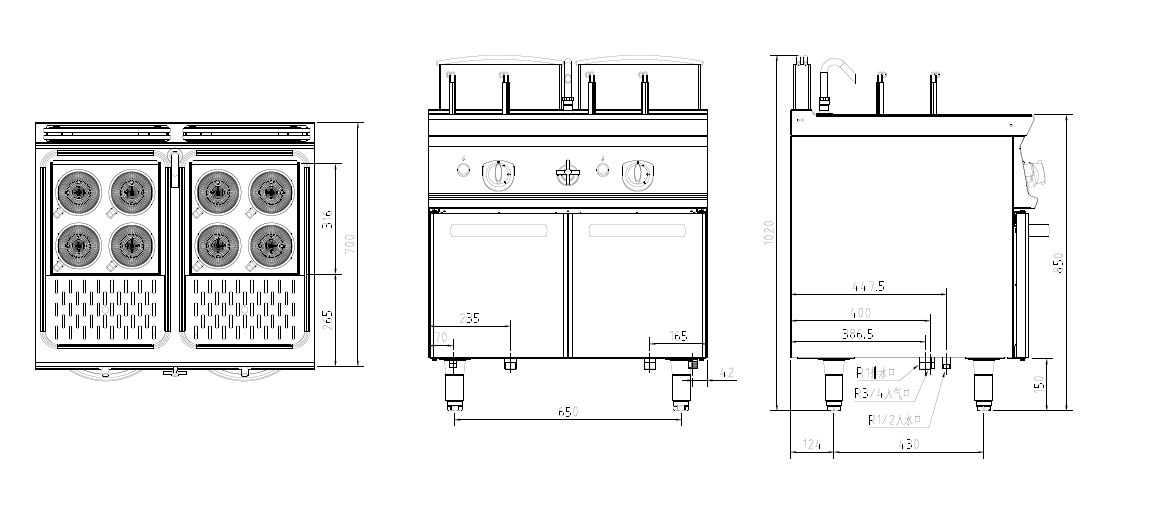 燃?xì)獍祟^煮面爐連柜三視圖