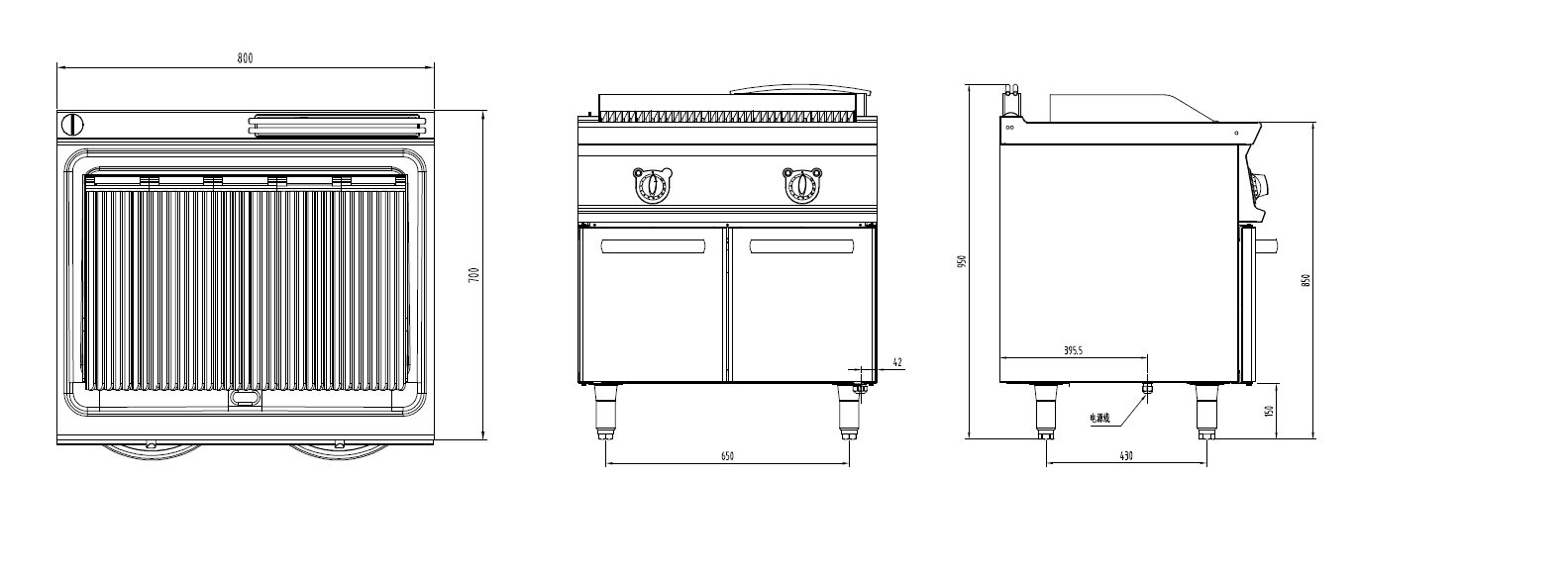 電熱燒烤爐連柜三視圖